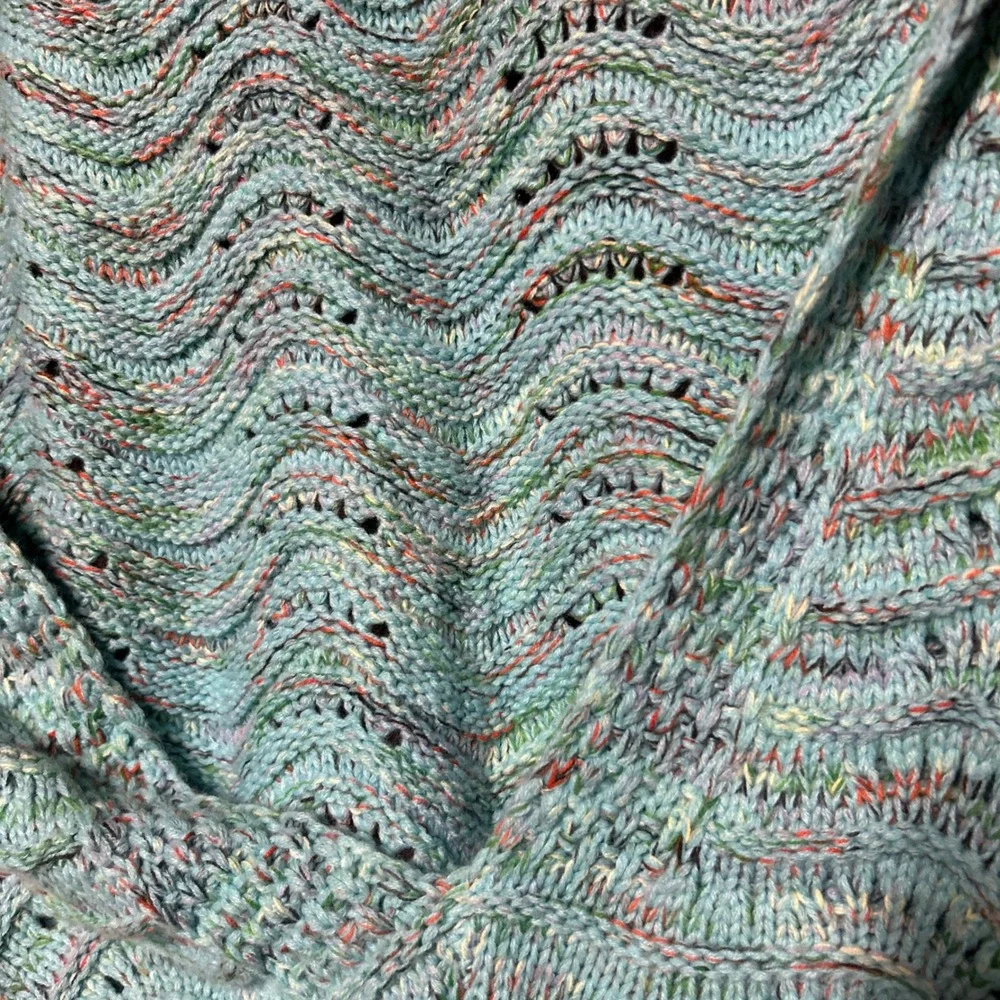 Handmade Mermaid Tail Crochet Blanket Aqua Blue Confetti Knit Cocoon Throw